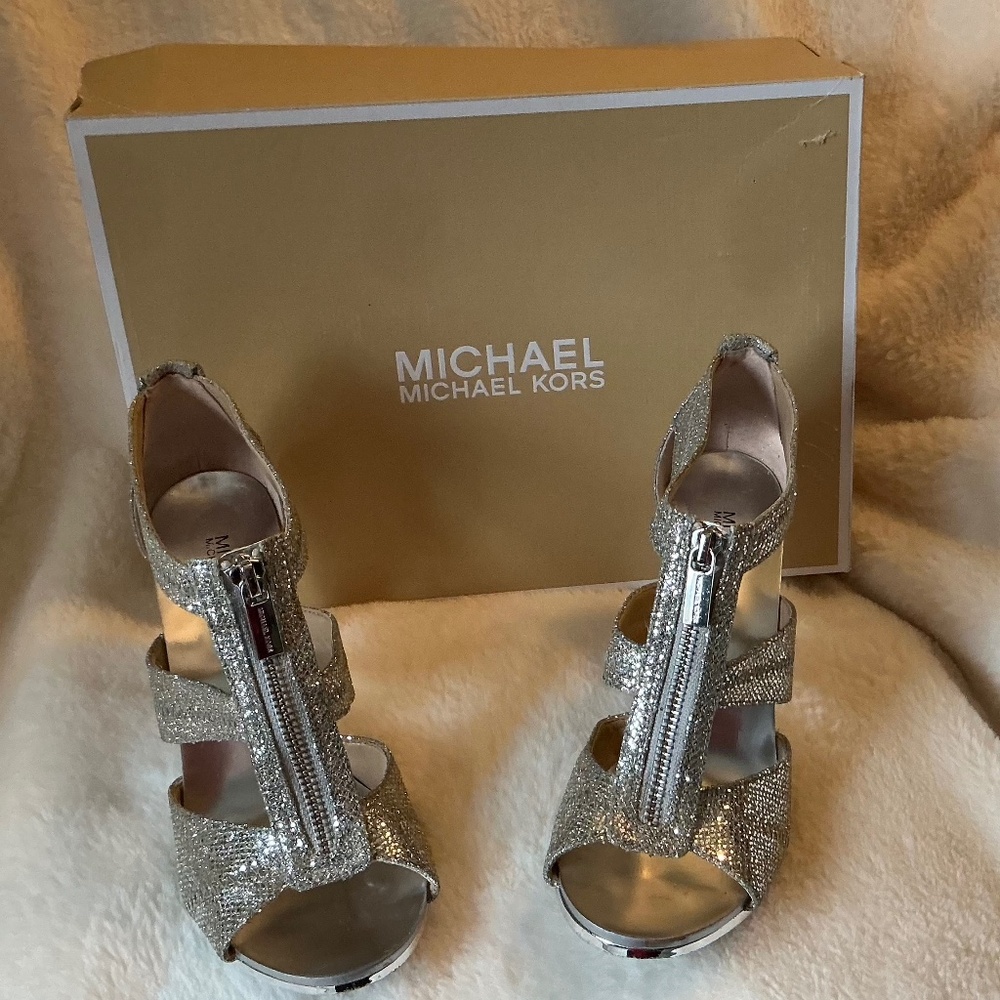 Michael Kors Berkley T-Strap Dress Sandals-Silver